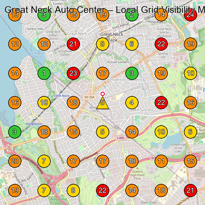 Great Neck Auto Center Auto Repair Shop GeoGrid ranking map for Great Neck NY